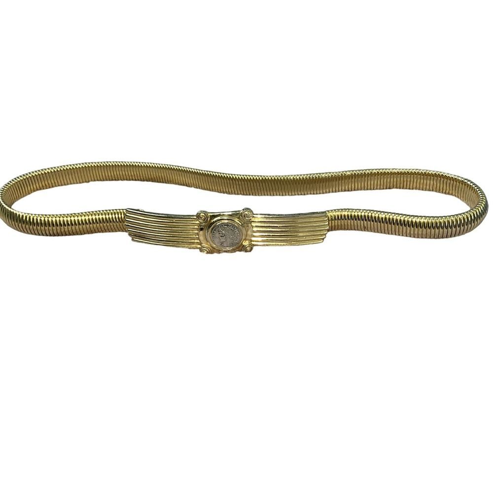 Accessocraft NYC Vintage Goldtone Stretch Belt Coin Medallion Face Small !